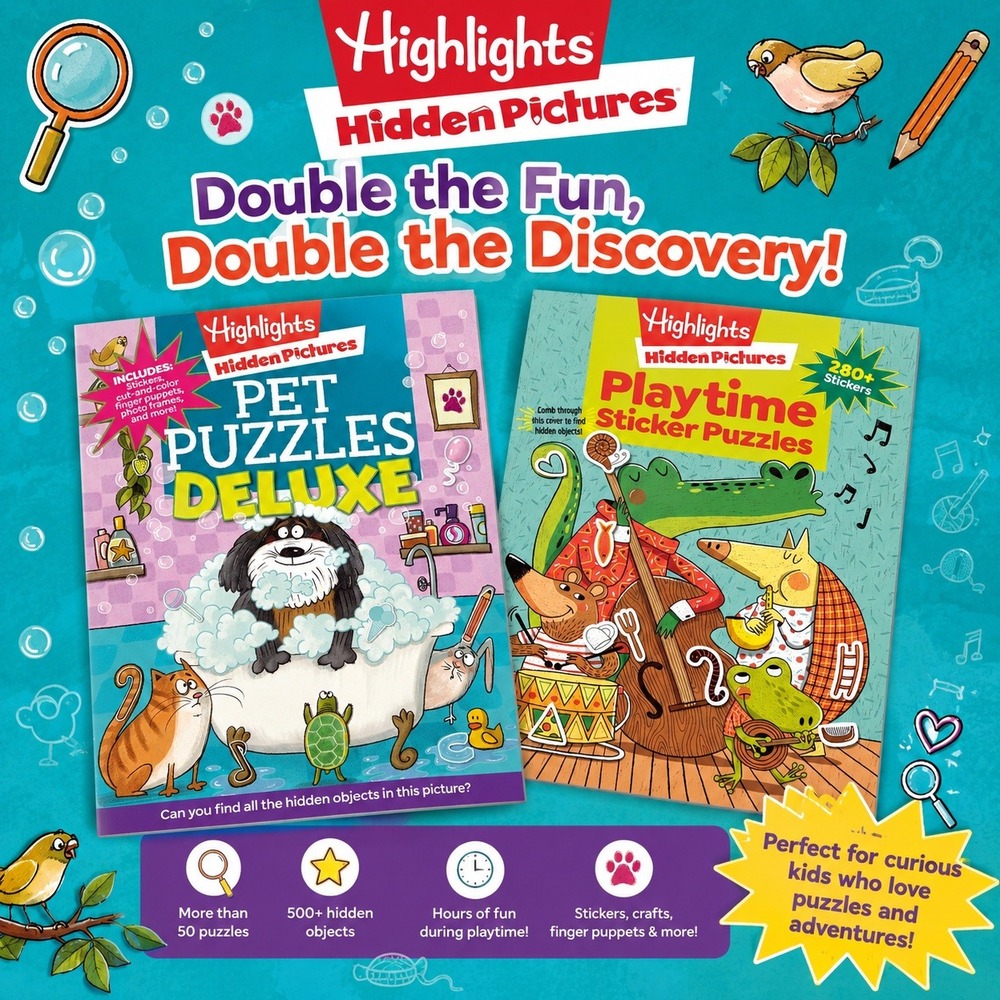 Highlights Hidden Pictures Pet Puzzles Deluxe & Playtime Sticker Puzzles (2) New